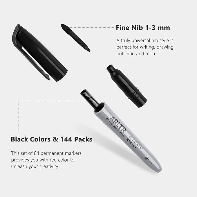 ARLTR Permanent Markers Bulk with Fine Tip, Bulk Pack of 320 with Black, Works on Plastic,Wood,Stone,Metal and Glass for Doodling, Coloring as Office, School Supplies