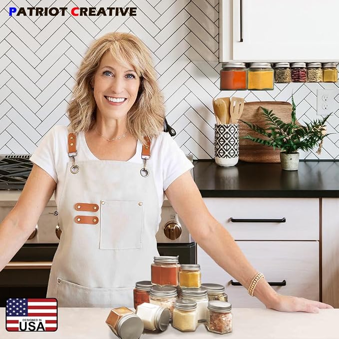 PATRIOT Set of 25 Hexagon Glass Spice Jars with Shaker Lids and Labels for Refrigerator, Kitchen, RV Travel Trailer Magnetic Containers