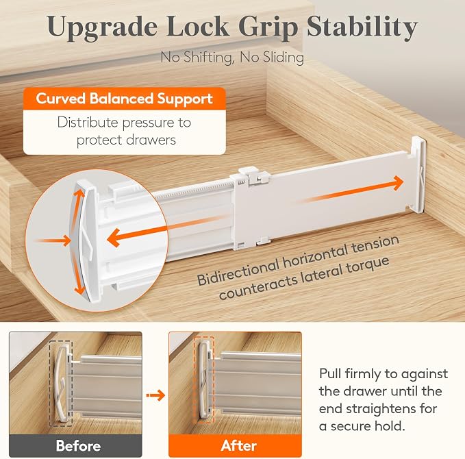 Lifewit Drawer Dividers for Clothes, 3.2" High 10.5"-16.5" Expandable Dresser Drawer Organizers, Adjustable White Plastic Separators for Kitchen, Cabinet, Nursery, Socks & Underwear Storage, 6 Pack