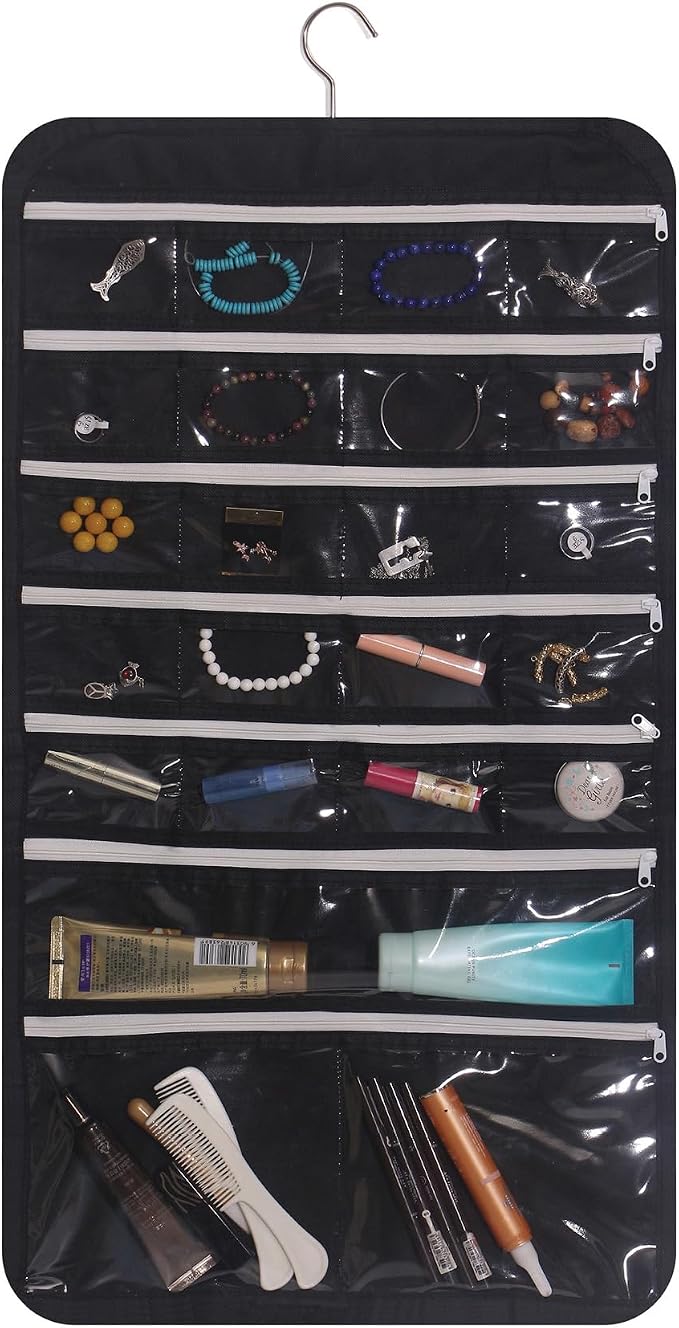 DIOMMELL Hanging Jewelry Organizer 47 Pockets with Zipper for Earrings Necklace Bracelet Ring Accessory Display Storage Bag Travel Holder Box