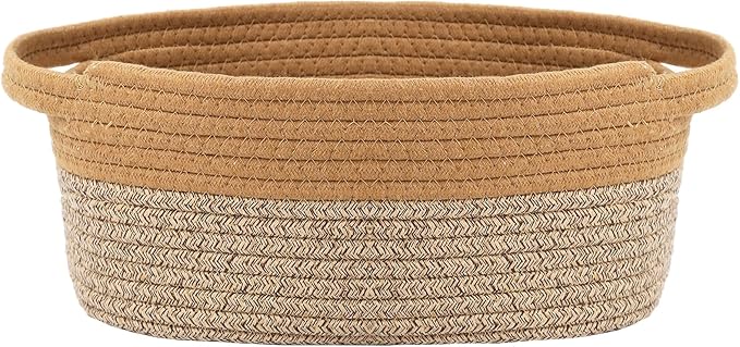 JMvicyroam Woven Basket,Small Rope Storage Bin with Handles & Ribbon Bag, Organizer for Shelves Closets,Gift Basket Empty for Birthday,Books,Dog Toys, Jute&Brown