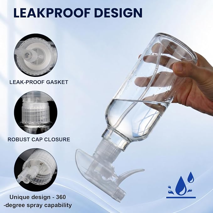 16.9oz Glass Spray Bottles 2 Pack, 360° Any-Angle Spraying | Refillable Leak-proof Bottles with Adjustable Nozzle; Ideal for Cleaning, Essential Oils, Plants & Hair Care