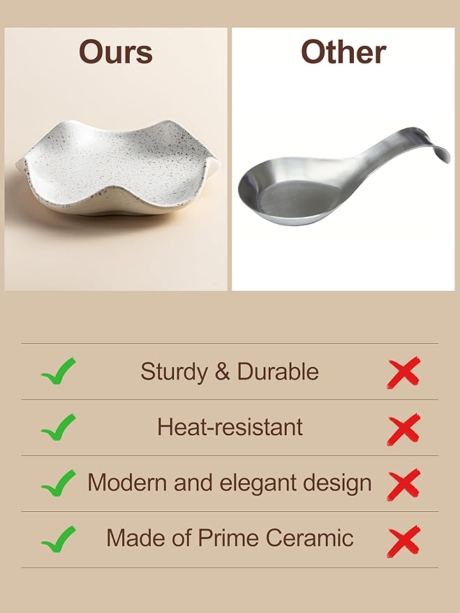 Miamolo Spoon Rest for Kitchen Counter, 5.3" Ceramic Spoon Holder for Stove Top, Cute Coffee Spoon Rest, Modern Kitchen Spoon Holder for Multiple Utensils, Farmhouse Home DéCor, Housewarming Gift