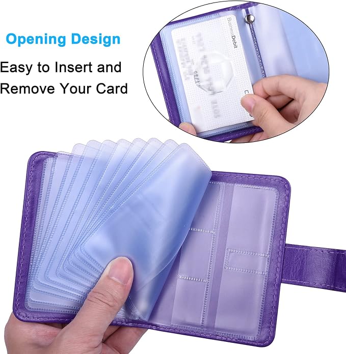 Wisdompro Slim PU Leather Credit Card Holder, Vertical Purple | RFID Blocking Wallet Debit Card Protector, Organizer Case, Card Case, 20 Card & 7 Memory Card Slots, with Magnetic Closure