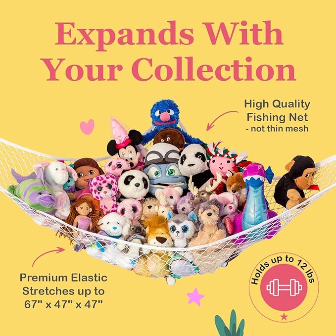Lilly's Love Stuffed Animal Hammock | Corner Hanging Organizer, Toy Storage, Stuffed Animal Storage Net | Made From Quality Fishing Net, Holds 12lbs | 67"x47"x47" (Blue)