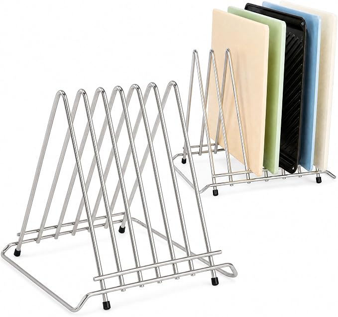 Stainless Steel Cutting Board Holder, 6-Slot Countertop Stand | 304 stainless steel, 6-slot organizer, heavy-duty, fits boards up to 1.4in (3.7cm) thick, not for pot lids