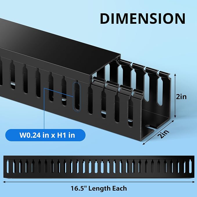 2" H x 2" W Cable Raceway, 33in Under Desk Wire Management Channel, Black | Slotted Wire Duct, 2Pack, 16.5in Each, Heavy-Duty PVC Cable Management for Server Racks, Network Cables & Electrical Cabinets