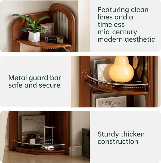 4-Tier 100% Solid Wood Corner Bookshelf, 64” Tall Mid Century Modern Corner Shelf Display, Open Storage Bookcase for Home Offie, Living Room (Poplar Wood)