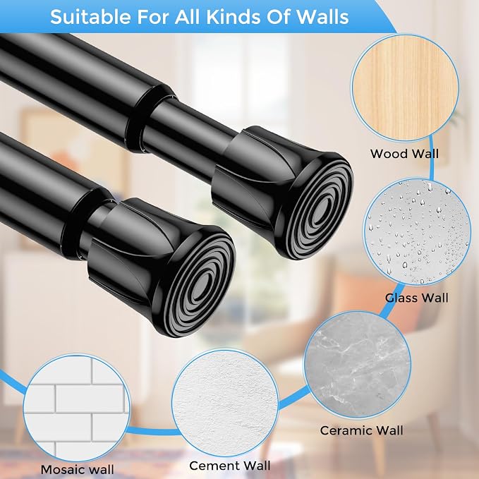 6 Pack Spring Tension Curtain Rod 8 to 12.5 Inch, DIY Mini Tension Rods No Drill for Slim Window Cupboard Closet Sidelights, Black