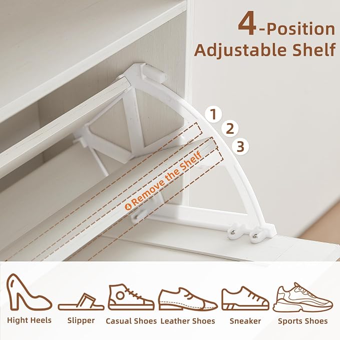 RWYHG Shoe Cabinet Storage for Entryway with 2 Flip Drawers Open Storage Layer Rack Narrow Organizer Slim Hidden Wood Shoe Cabinet Furniture White