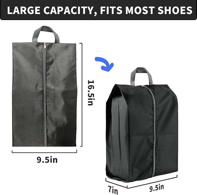 2 Pack Shoe Bags, Reusable Waterproof Shoe Bag for Travel, Gym, Sneaker Storage, Packing in Suitcase (2, Black)