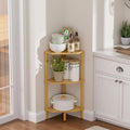 3 Tier Bamboo Corner Shelf, Storage Stand with Adjustable Feet, Small Spaces Corner Bookshelf, Plant Stand, Space-Saving Organizer Shelves, Small Corner Table for Bathroom Kitchen Living Room