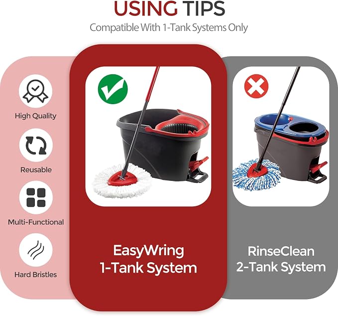 2 Pack Replacement Scrub Brush Head Compatible for EasyWring 1-Tank System | Hard Bristle Deep Scrubbing, Triangle Corner Cleaning, No-Bend Floor Cleaning, Quick Snap-On, Reusable & Durable