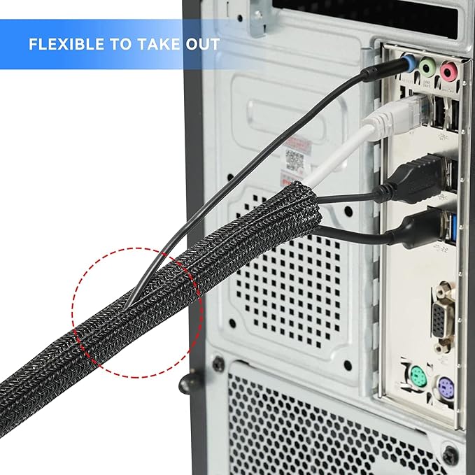 AGPTEK Cable Sleeve, 10ft - 4/5 inch Cable Management Desk Cord Cover Organizer Wire Hider for Home Office Computer TV Wire Loom Tubing Pet Proof Cord Protector from Cat Dog Chewing, Black
