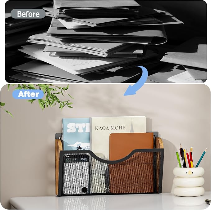 Sbanmao 3 Pack Wall File Organizer, Metal Mesh Hanging File Folder Holder for Letter/A4 Size Folders, Wall Mounted File Holder, Mail Organizer for Office Home Classroom Paper, Document Organization