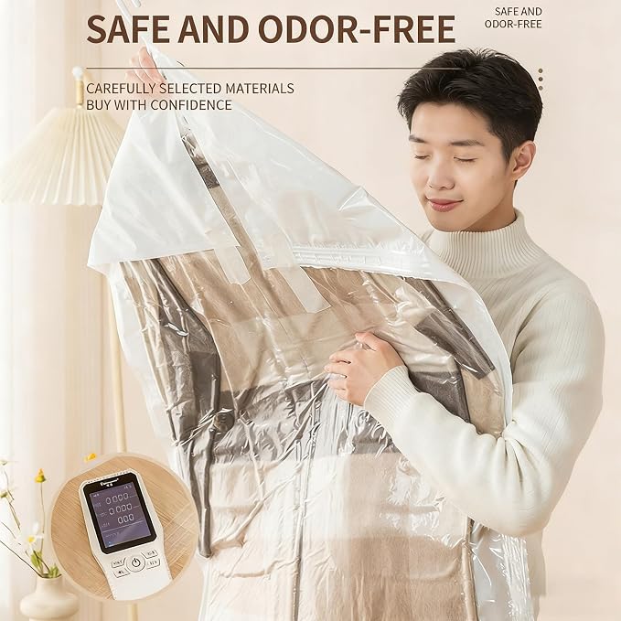 Hanging Vacuum Storage Bags for Coats, Hanging Vacuum Sealer Storage Space Saver Bags, Reusable Thickened Hanging Vacuum Bags with Hooks for Closet, for Clothes, Suits, Dresses, Coats (6 pcs-S)