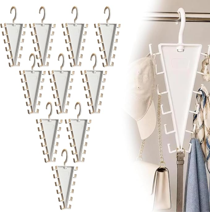 V Shaped Double-Sided Closet Organizer Hanger, 360° Rotating Multi-Layer Vertical Clothes Storage Rack with 12 Hooks, Space Saving Organizer for Hats, Scarves, Belts, Bags and Ties (10PC)