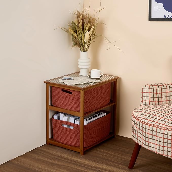 MiniArk Large Storage Baskets for Organizing, 17 x 13 x 7.5” Closet Shelf Baskets for Clothes Blanket Towels, Baby Nursery, Toy Bins Box, Woven Rope Baskets, 4 Packs Oxide Red
