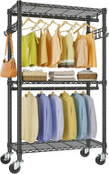 VIPEK R2 Mini Rolling Clothes Rack Heavy Duty Clothing Rack for Hanging Clothes Adjustable Portable Closet Metal Clothes Racks with Wheels Double Rods Side Hooks, Freestanding Garment Rack, Black