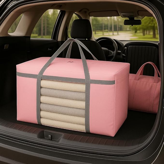 CIVJET 6 Pack Extra Large Moving Bags 90L with Clear Window, Heavy Duty Storage Totes with Zippers & Handles, College Packing Bags for Clothes, Boxes, Camping & Moving Supplies, Pink