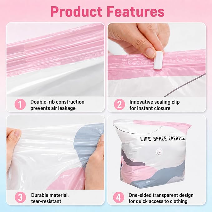 3 PACK No-Pump Vacuum Storage Bags, Cube Compression Life Space Saving Storage Bags, No-Pump 3D Large Vacuum Storage Compression Bag for Clothes and Bedding (27.6" × 19.7" × 12.5")