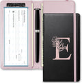 Letter Checkbook Cover, RFID Blocking Checkbook, Duplicate Checks with Pen Holder, Cards Slots, Multi-Functional Checkbook Holder for Personal and Business Checks