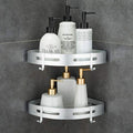 Corner Caddy Bathroom Shower Shelf Wall Mounted No Drilling 2 Tier Storage Shelves Adhesive Triangle Baskets Silver Bathroom Kitchen Storage Basket
