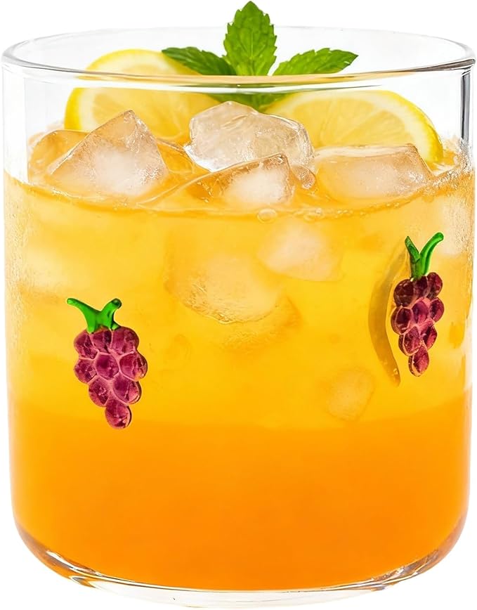 14 Ounce Icon Juice Glasses, Aesthetic Cocktail & Old Fashioned Drinking Glasses, Iconic Clear Glass Cups for Women, Sister, Friend & Party Gifts (Grape)