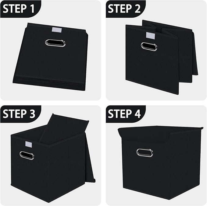 Closet Organizers Fabric Storage Bins With Lids Collapsible Cube Storage Organizer Basket With Handles,Storage Boxes for Clothes Storage,Office,Toys,3 Pack,（Black