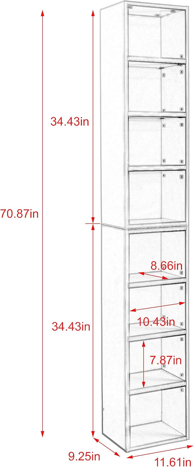 Sleek Walnut 8-Tier Media Tower Rack - Adjustable Slim Storage Cabinet, Tall Narrow Bookcase for Efficient Home Office Organization and Display!