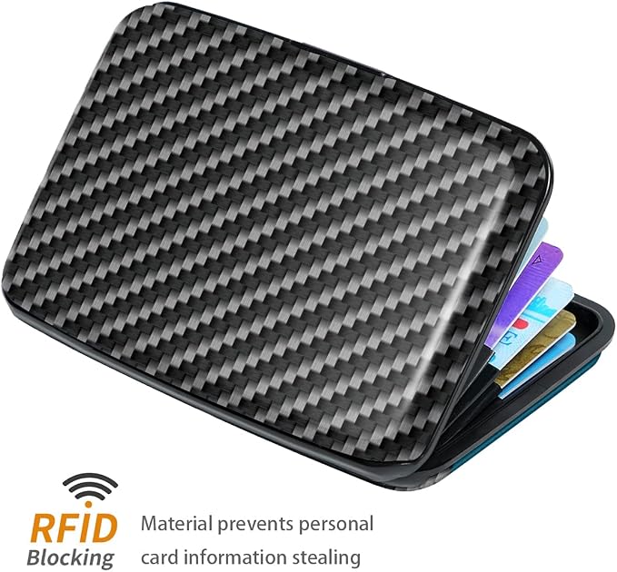 Coco Rossi Credit Card Holder RFID Aluminum Small Mini Wallet Men | Metal Wallet, Business Cards Holder, ID Case, Slim Sleeves, Mens Gift, Carry Proof Wallets for Travel, Carbon Fiber