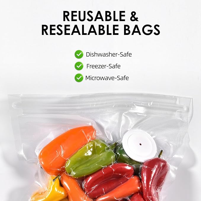 VENMATE Reusable Vacuum Sealer Bags, 15 Pack BPA-Free 10×11 Inch, Leak-Proof, Freezer Microwave Sous Vide Safe, ideal for storing snacks, spices, meat, fruits and vegetables