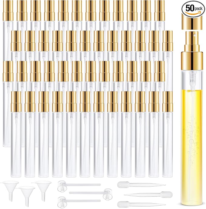 Mini Glass Spray Bottle 50pcs 10ml Clear Spray Bottle Empty, Fine Mist Refillable Mini Perfume Spray Bottle, Perfume Atomizer, Travel Spray Bottle For Hair, Small Empty Sample Containers Portable