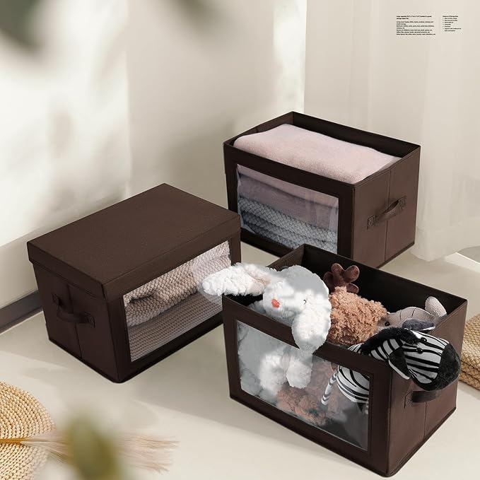 Homsorout Brown Fabric Storage Bins with Lids - 6 Pack Modern Lidded-Home Storage Bins, 14 Inch. - Perfect for Clothes, Books, CD, Office Supplies