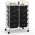 COSTWAY 10 Drawer Rolling Storage Cart, Utility Cart with Lockable Wheels | Mobile Art Supply Craft Organizer with Metal Frame, Multipurpose Drawer Cart for Paper for Office, School, Black