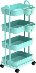 Simple Houseware 4-Tier Rolling Utility Cart with Hanging Bucket, Turquoise | Storage for Bathroom, Kitchen, Office, Study Room, Nursery Diaper