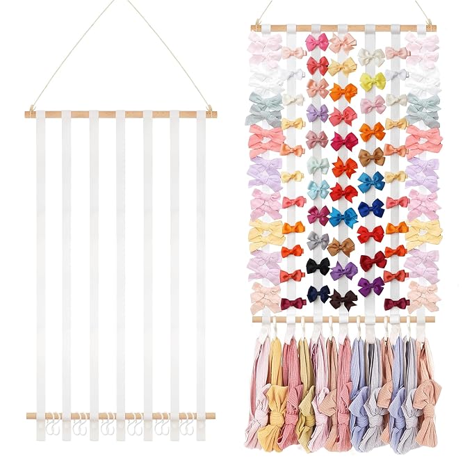 kangaroo Bows Holder Headband Organizer for Baby Girls Nursery Decor | Large Capacity | Wall Hanging-15"L x 27"H | Easy to Grab | Nursery Essentials | Baby's bows&headbanfs Organizer