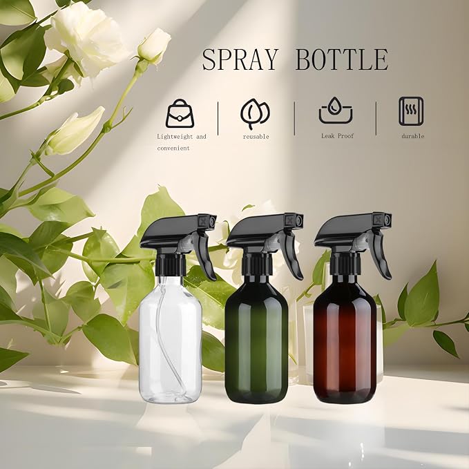 2 Pack Leakproof Spray Bottles 300ml - Adjustable Nozzle (Mist/Jet), Refillable PET Plastic for Hair, Cleaning, Plants, Travel | BPA-Free, No-Spill Design, Salon & Home Essentials (Green)