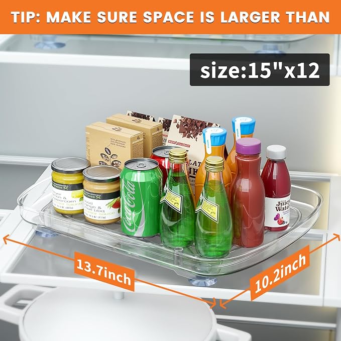 HIYOHIYO 2-Pack Clear Lazy Susan for Refrigerator Rectangular Fridge Turntable Organizers and Storage Pull Out & 360° Rotating for Cabinet Pantry Kitchen Table Bathroom (13.7"x10.2")