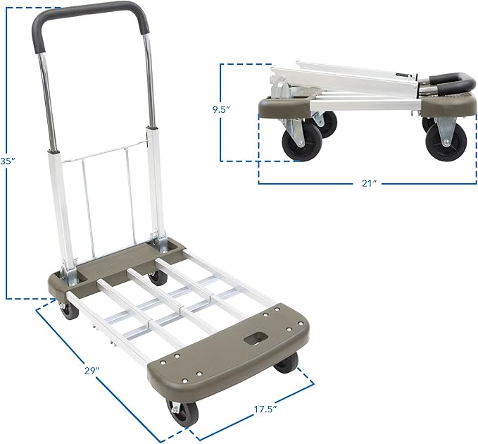 Mount-It! Foldable Push Cart, Utility Dolly Platform Cart, Adjustable Length, Folding Hand Truck, Portable Dolly for Moving Boxes, Appliances, Furniture, 330 lbs Capacity