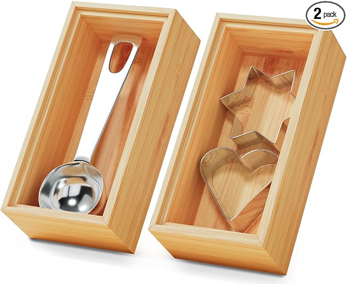 Small Bamboo Kitchen Drawer Organizer Boxes 6" x 3" Stackable Wood Tray | Set of 2 Silverware Utensil Tray for Drawers Bins Cutlery & Flatware Storage Wooden Organizers for Junk Drawer, Bathroom, Rv