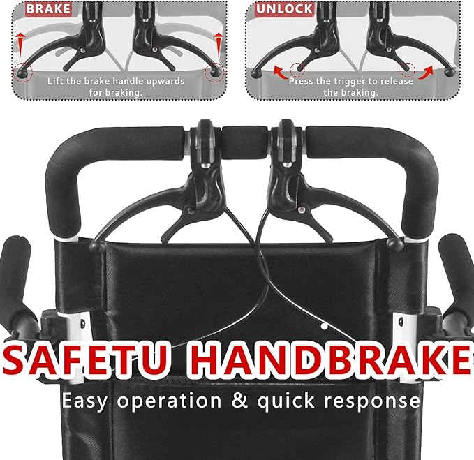 Compact Ultra-Lightweight Portable Transport Wheelchair Foldable Travel Wheelchairs with Handbrake for Adults and Seniors（Black）