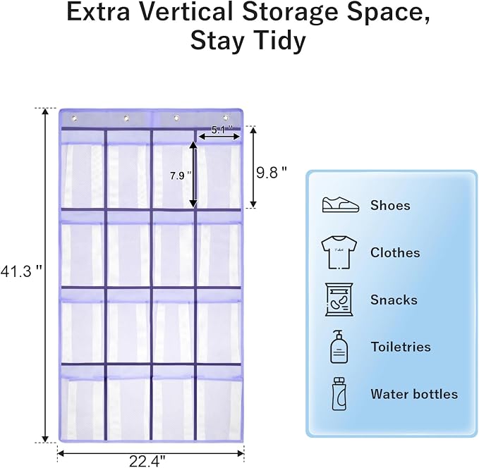 F-color Over the Door Organizer for Cruise - 16-Pocket Hanging Organizer | Tool-Free Mount with 4 Metal Hooks, See-Through Mesh Pockets, Lightweight & Foldable, Space-Saving for Travel and Daily Use