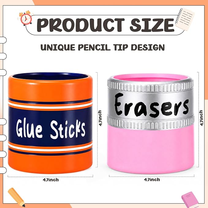 Tenceur 2 Pcs 4.7x4.7 Inches Glue Stick Erasers Bucket for Teacher Desk Organizer Pencil Holder Bucket Large Capacity Desk Organizer for Teacher Classroom Craft Supply Storages