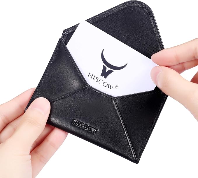HISCOW Envelope Business Card Case with Magnet Closure - Italian Calfskin, Black