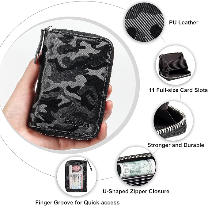 Credit Card Wallet, RFID Card Case Wallet, Zipper Card Cases Holder for Men Women, RFID Blocking, KeyChain Wallet, Compact Size Card Organizer Case for Women