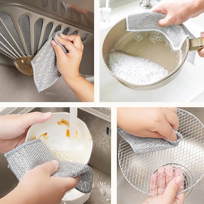 JUDUNA Multipurpose Wire Dishwashing Rags for Wet and Dry, 2024 New Metal Scrubbing Wire Dishwashing Rags Wire Washing Cloth, Wire Miracle Cleaning Cloths Non Scratch Wire Dishcloth (10 PCS)