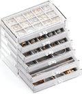 Clear Jewelry Organizer Earring Holder Organizer, Jewelry Box with 6 Drawers Clear Acrylic Stackable Earring Case with Adjustable Velvet Trays for Women and Girls, Grey