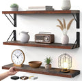BAYKA 23-in Floating Wall Shelves, Rustic Wood Wall Shelves for Bedroom, Bathroom, Kitchen & Living Room, Display Shelf for Books, Plants & Decor (Rustic Brown)