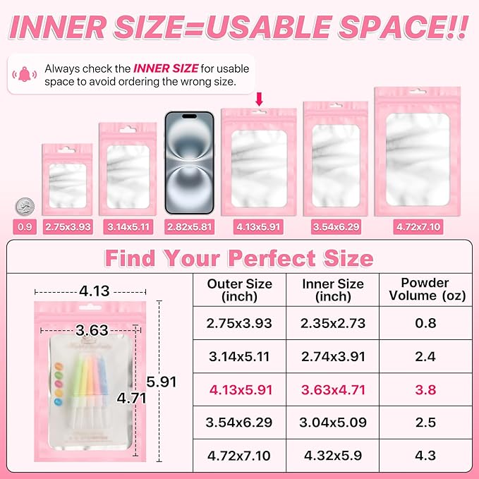 ANZNKU 100 PCS Multicolor Resealable Mylar Bags with Frosted Clear Window Packaging Bags Foil Pouch Zipper Bag for Food Self Sealing Jewelry Candy Storage Supplies (4.13x5.91)